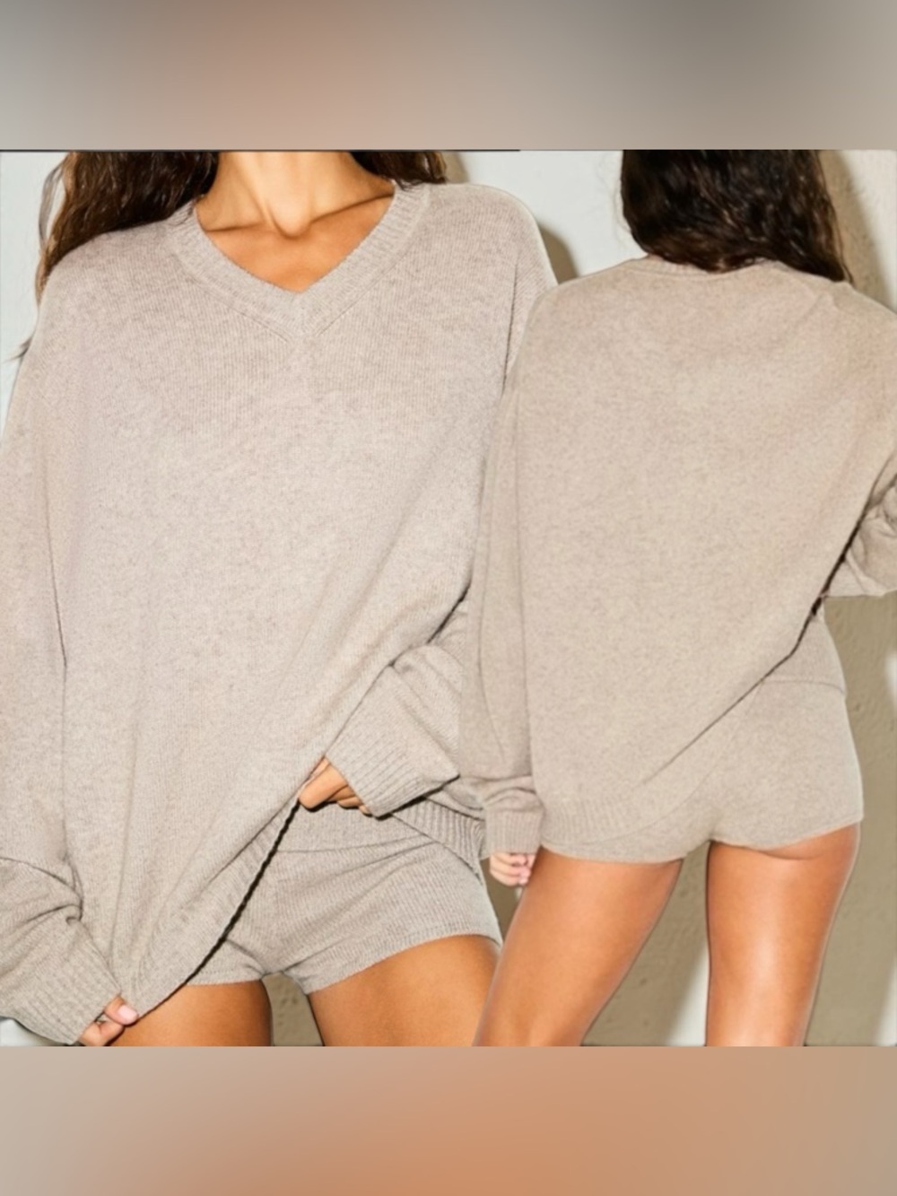 🔥 SKIMS Wool Cashmere V Neck Pullover Sweater | Linen | S/M | NWT 🔥